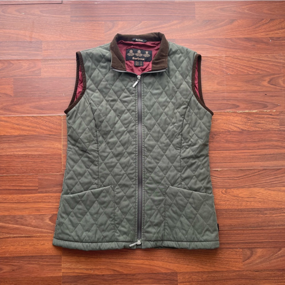 Vintage Barbour Olive and Brown Quilted Vest